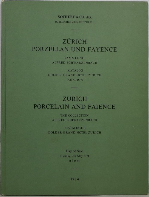 Image for Zurich Porcelain and Faience: The Collection of Alfred Schwarzenbach, May 7, 1974
