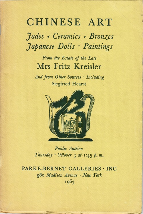 Image for Chinese Art, Jades, Ceramics, Bronzes, Japanese Dolls, Paintings, From the Estate of the Late Mrs. Fritz Kreisler and from Other Sources, Including Siegfried Hearst, Sale 2208, New York, October 3, 1963
