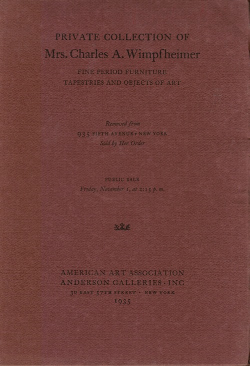 Image for Private Collection of Mrs. Charles A. Wimpfheimer: Fine Period Furniture, Tapestries and Objects of Art, New York, November 1, 1935 (Sale 4195)